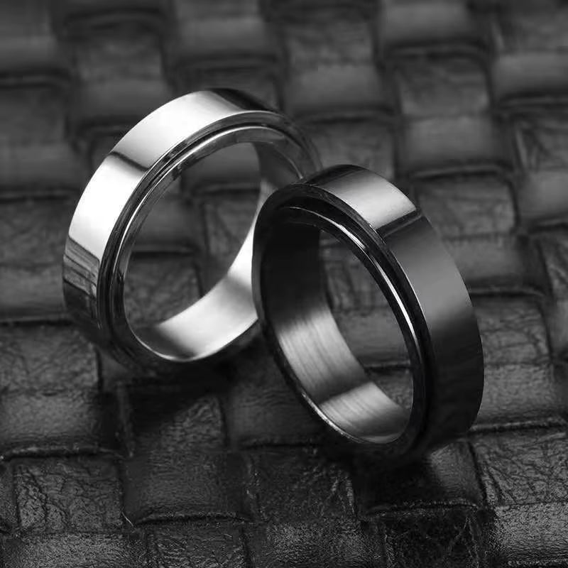 Wholesale Rotatable Spinner Rings Simple Men Plain Black Stainless Steel Rings Creative Chunky Anxiety Fidget Rings