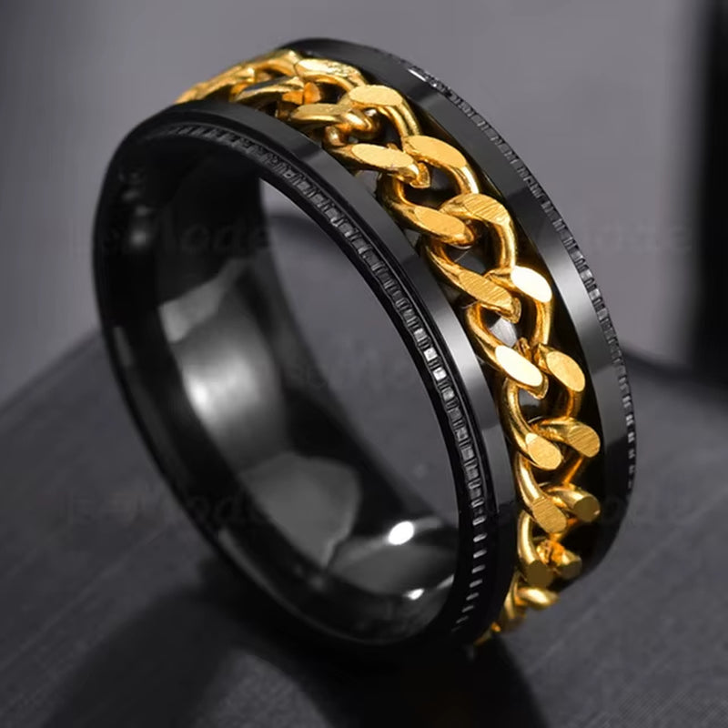 Cool Stainless Steel Rotatable Men Ring High Quality Spinner Chain Punk Women Jewelry for Party Gift