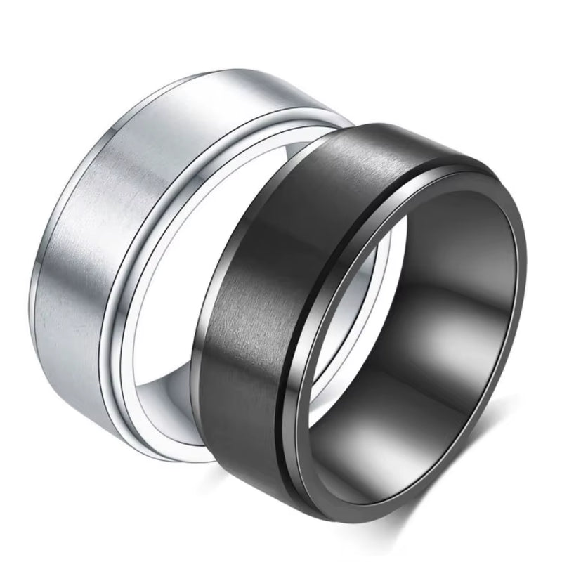 Wholesale Rotatable Spinner Rings Simple Men Plain Black Stainless Steel Rings Creative Chunky Anxiety Fidget Rings