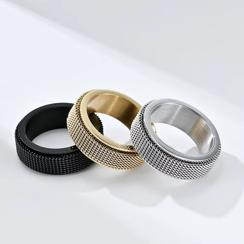 Mesh Fidget Rings Gold Plated Anxiety Rotating Stainless Steel New for Men Opp Bag Environmental Friendly Gemstone Rings