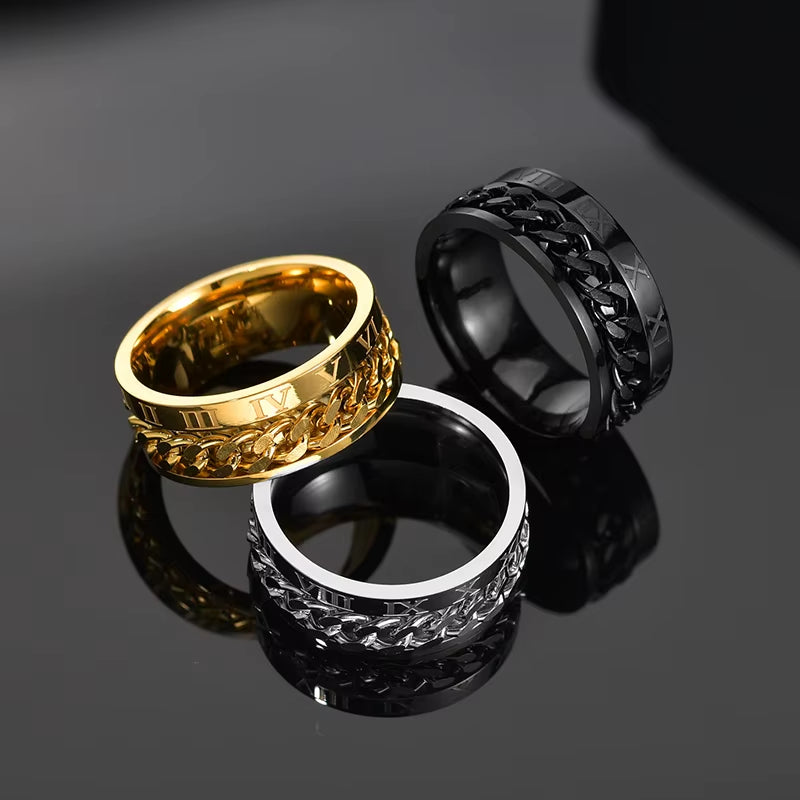 Cool Stainless Steel Rotatable Men Ring High Quality Spinner Chain Punk Women Jewelry for Party Gift