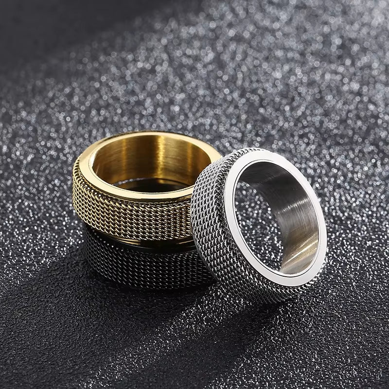 Mesh Fidget Rings Gold Plated Anxiety Rotating Stainless Steel New for Men Opp Bag Environmental Friendly Gemstone Rings