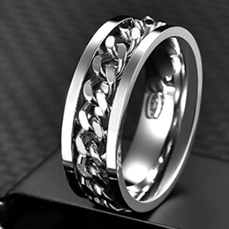 Cool Stainless Steel Rotatable Men Ring High Quality Spinner Chain Punk Women Jewelry for Party Gift