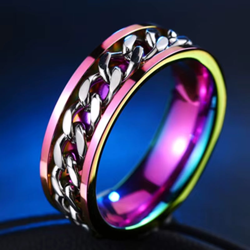 Cool Stainless Steel Rotatable Men Ring High Quality Spinner Chain Punk Women Jewelry for Party Gift