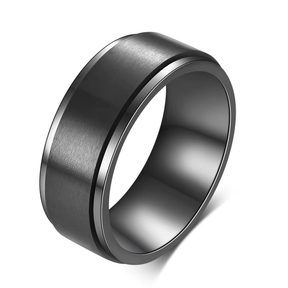 Wholesale Rotatable Spinner Rings Simple Men Plain Black Stainless Steel Rings Creative Chunky Anxiety Fidget Rings