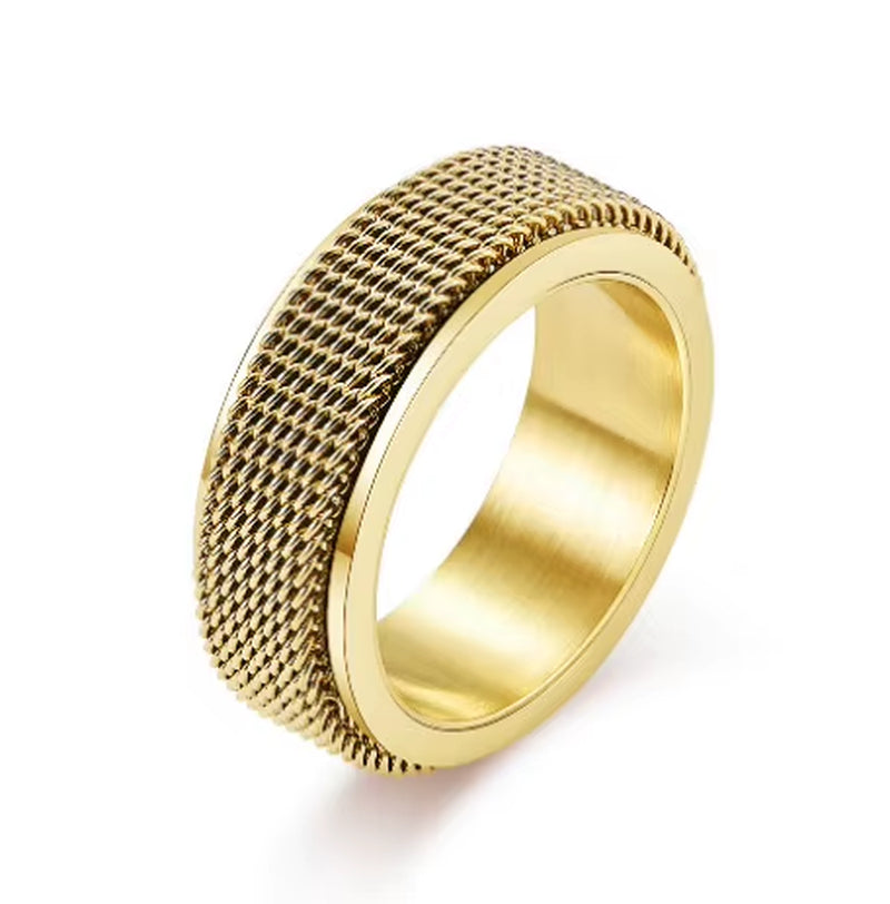 Mesh Fidget Rings Gold Plated Anxiety Rotating Stainless Steel New for Men Opp Bag Environmental Friendly Gemstone Rings