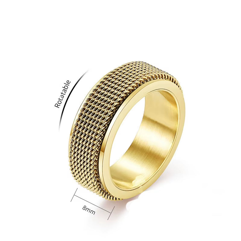 Mesh Fidget Rings Gold Plated Anxiety Rotating Stainless Steel New for Men Opp Bag Environmental Friendly Gemstone Rings